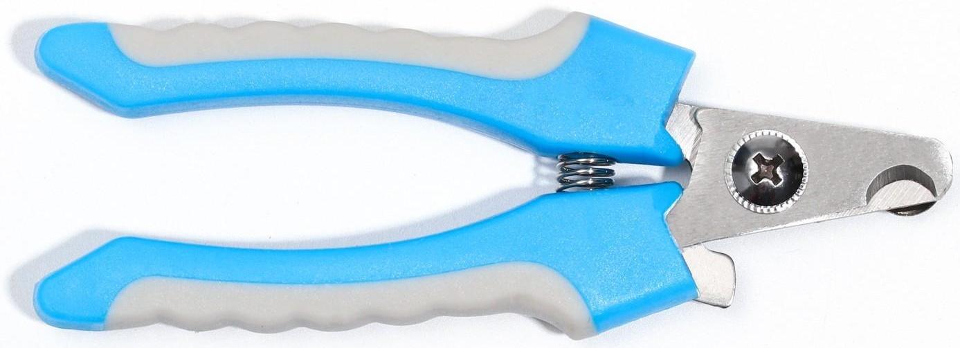 Когтерез боковой малый с нескользящими ручками, отверстие 9 мм, синий с серым