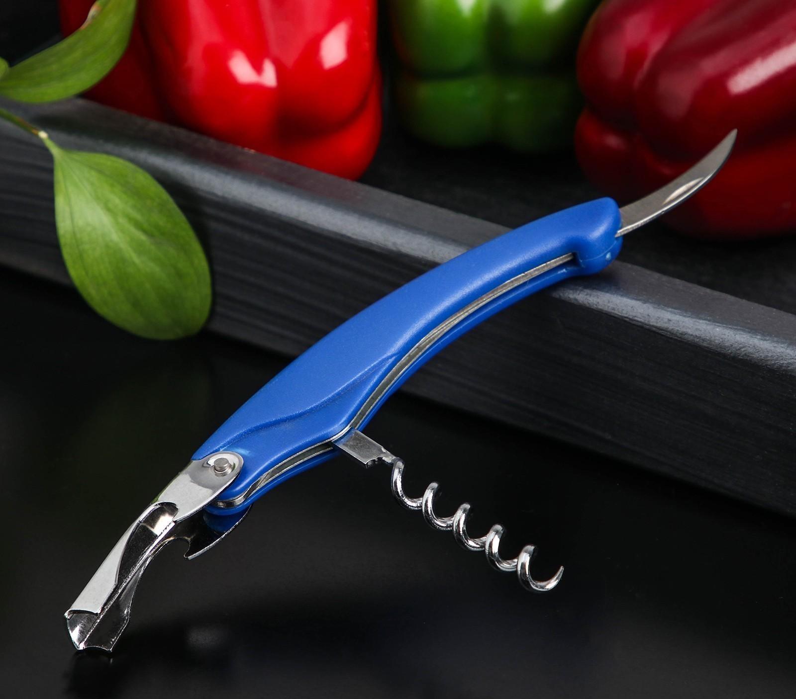 Штопор складной Доляна «Акула», нержавеющая сталь, цвет МИКС