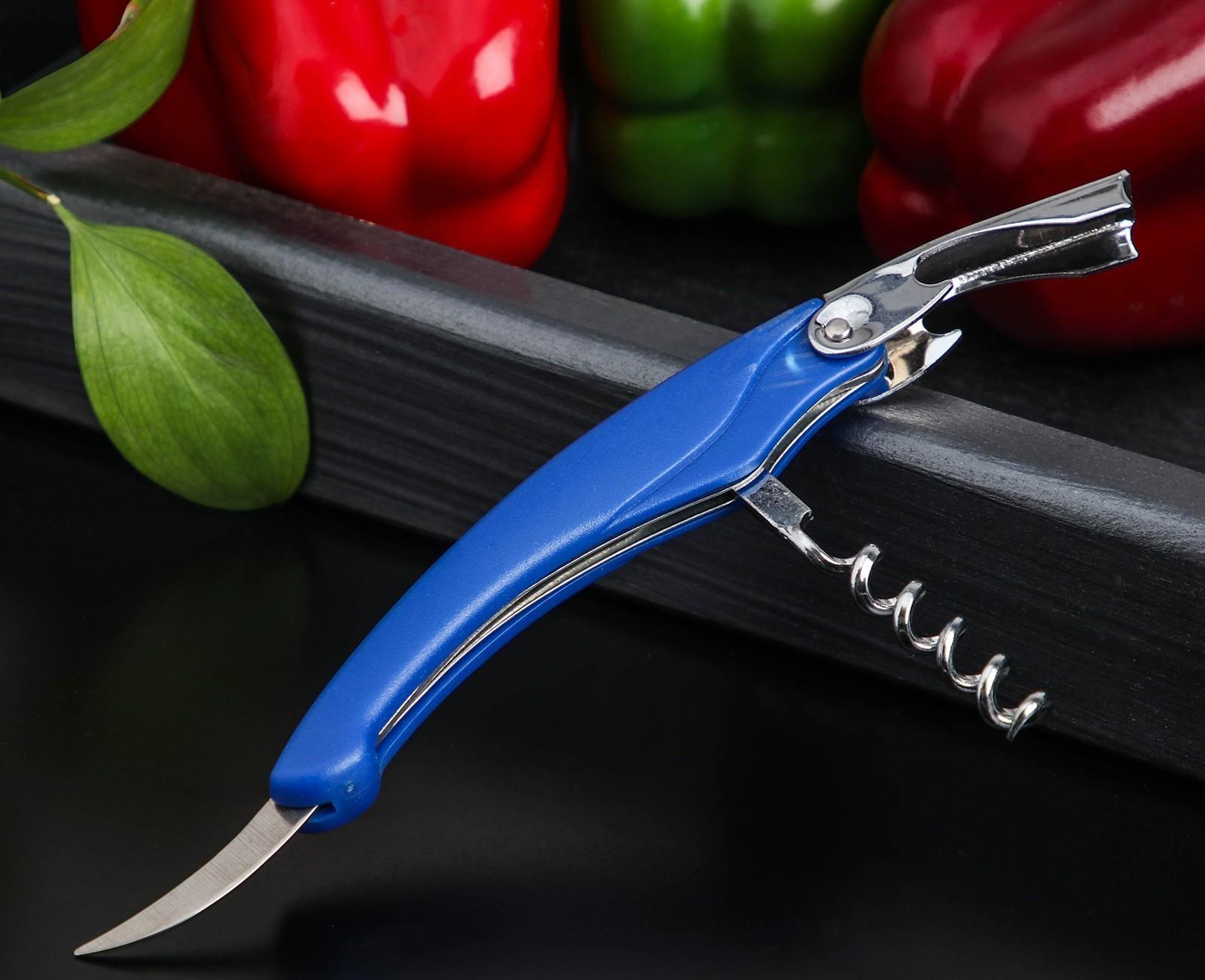 Штопор складной Доляна «Акула», нержавеющая сталь, цвет МИКС