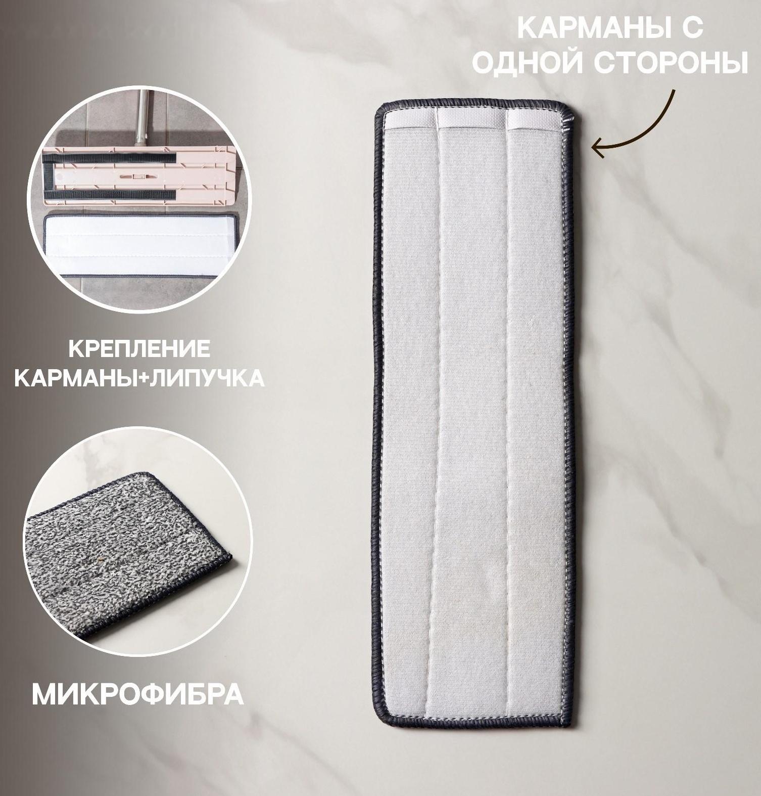 Насадка для швабры с отжимом Доляна, карманы с одной стороны, микрофибра, 35×12 см