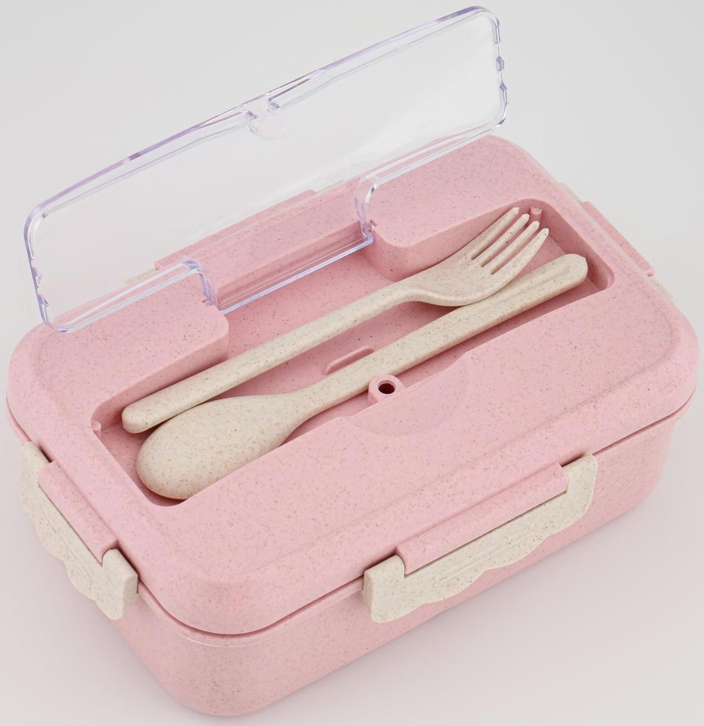 Ланч-бокс, 800 мл, с приборами, 12 х 7.6 х 20 см, розовый