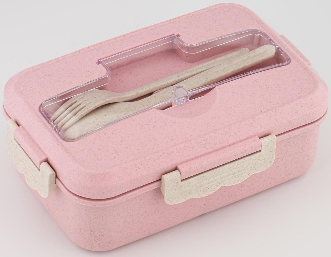 Ланч-бокс, 800 мл, с приборами, 12 х 7.6 х 20 см, розовый