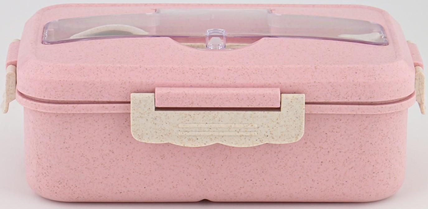 Ланч-бокс, 800 мл, с приборами, 12 х 7.6 х 20 см, розовый
