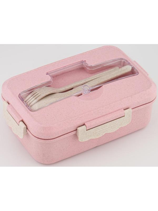 Ланч-бокс, 800 мл, с приборами, 12 х 7.6 х 20 см, розовый