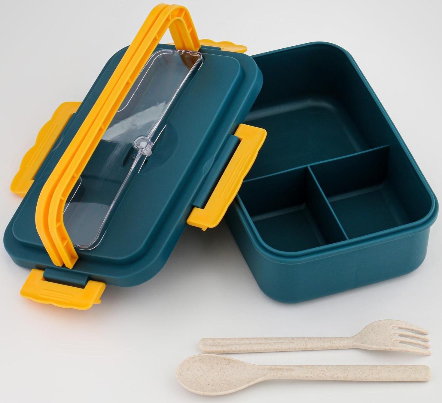 Ланч-бокс, 800 мл, с приборами, 12 х 7.6 х 20 см, бирюзовый