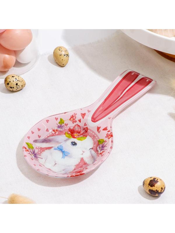 Подставка стеклянная под ложку Доляна «Цветочный зайка»