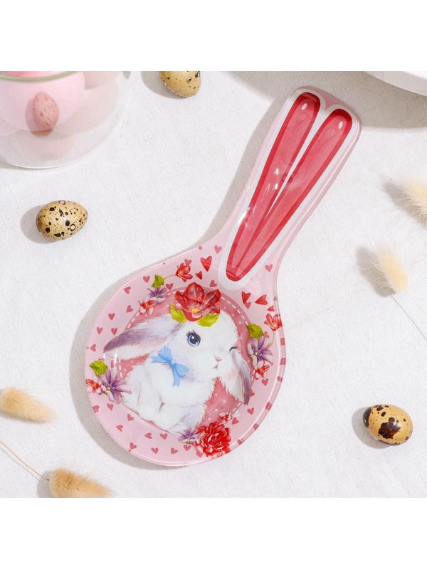 Подставка стеклянная под ложку Доляна «Цветочный зайка»