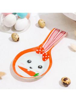 Подставка стеклянная под ложку Доляна «Зайка и морковка», цвет оранжевый