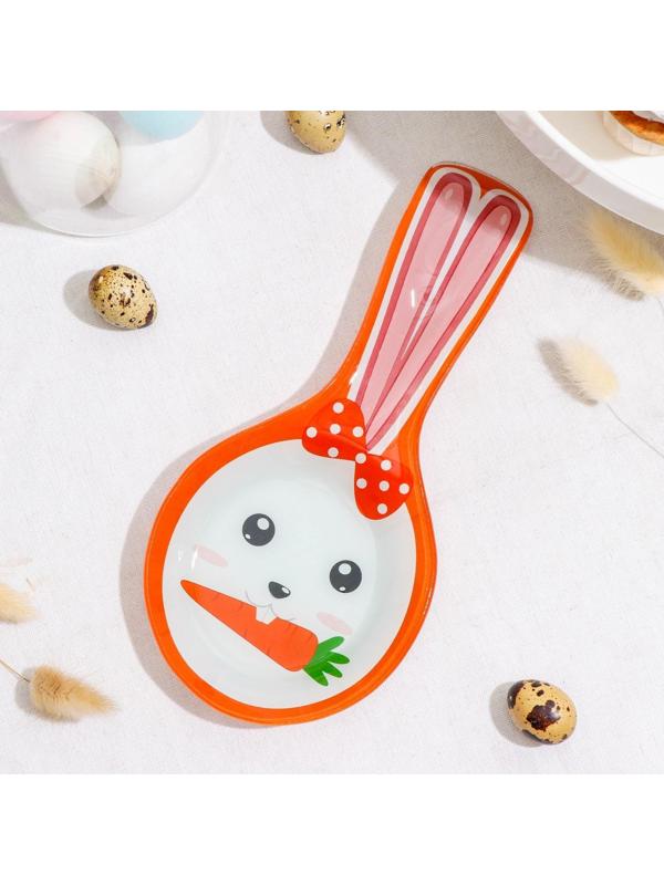 Подставка стеклянная под ложку Доляна «Зайка и морковка», цвет оранжевый