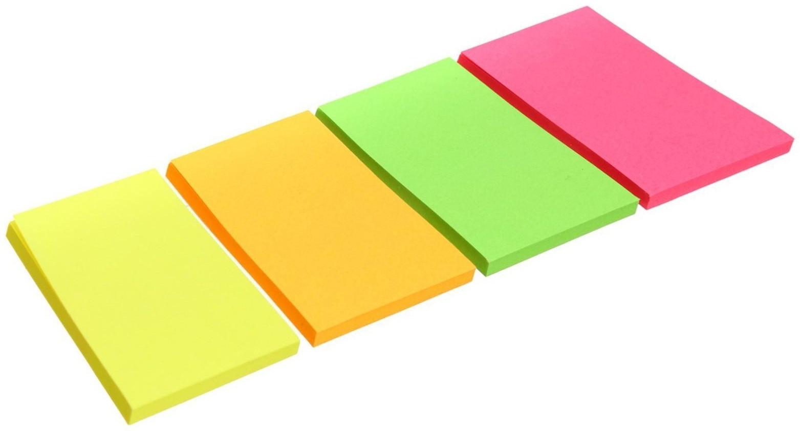Набор 4 блока с липким краем 38мм. х 51 мм., 50 листов, х 4 цвета, флуоресцентные цвета