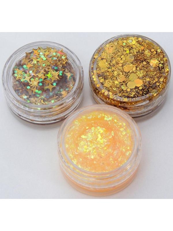 Набор блёсток для лица и тела на гелевой основе GLITTER SET, 3 цвета по 3 мл