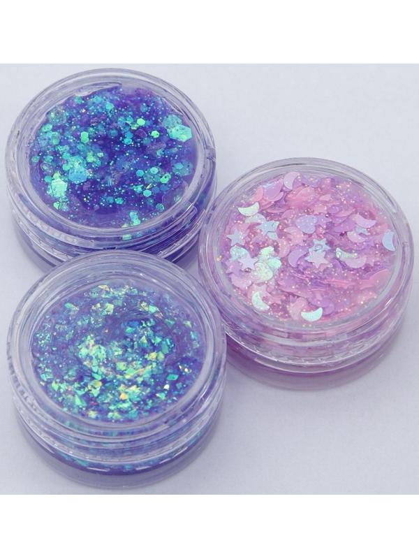 Набор блёсток для лица и тела на гелевой основе GLITTER SET, 3 цвета по 3 мл
