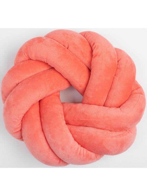 Подушка-узел Этель, d=33см, цв. коралловый, велюр