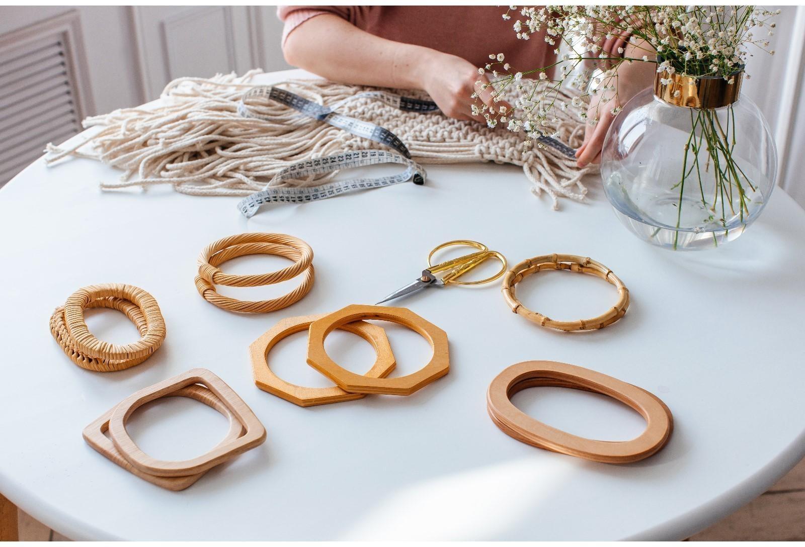 Ручки для сумок деревянные, плетёные, d = 10,2 / 12,5 см, 2 шт, цвет бежевый