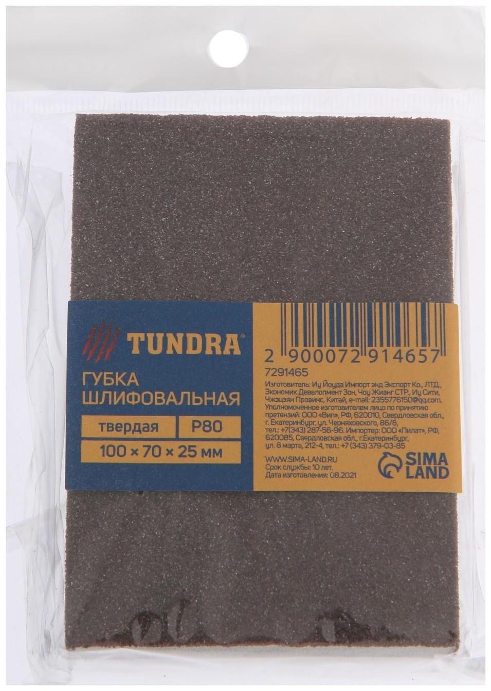 Губка абразивная шлифовальная ТУНДРА, твердая, 100 х 70 х 25 мм, P80
