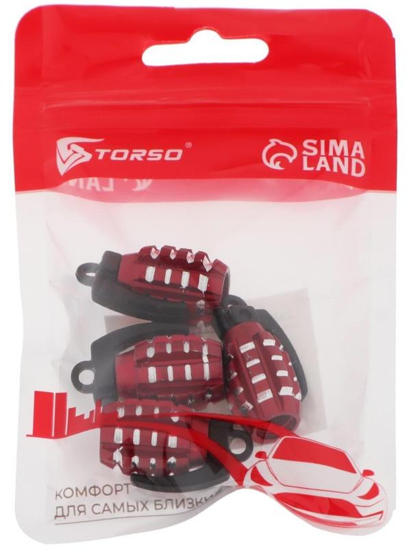 Колпачок на вентиль TORSO, граната, красный, набор 4 шт