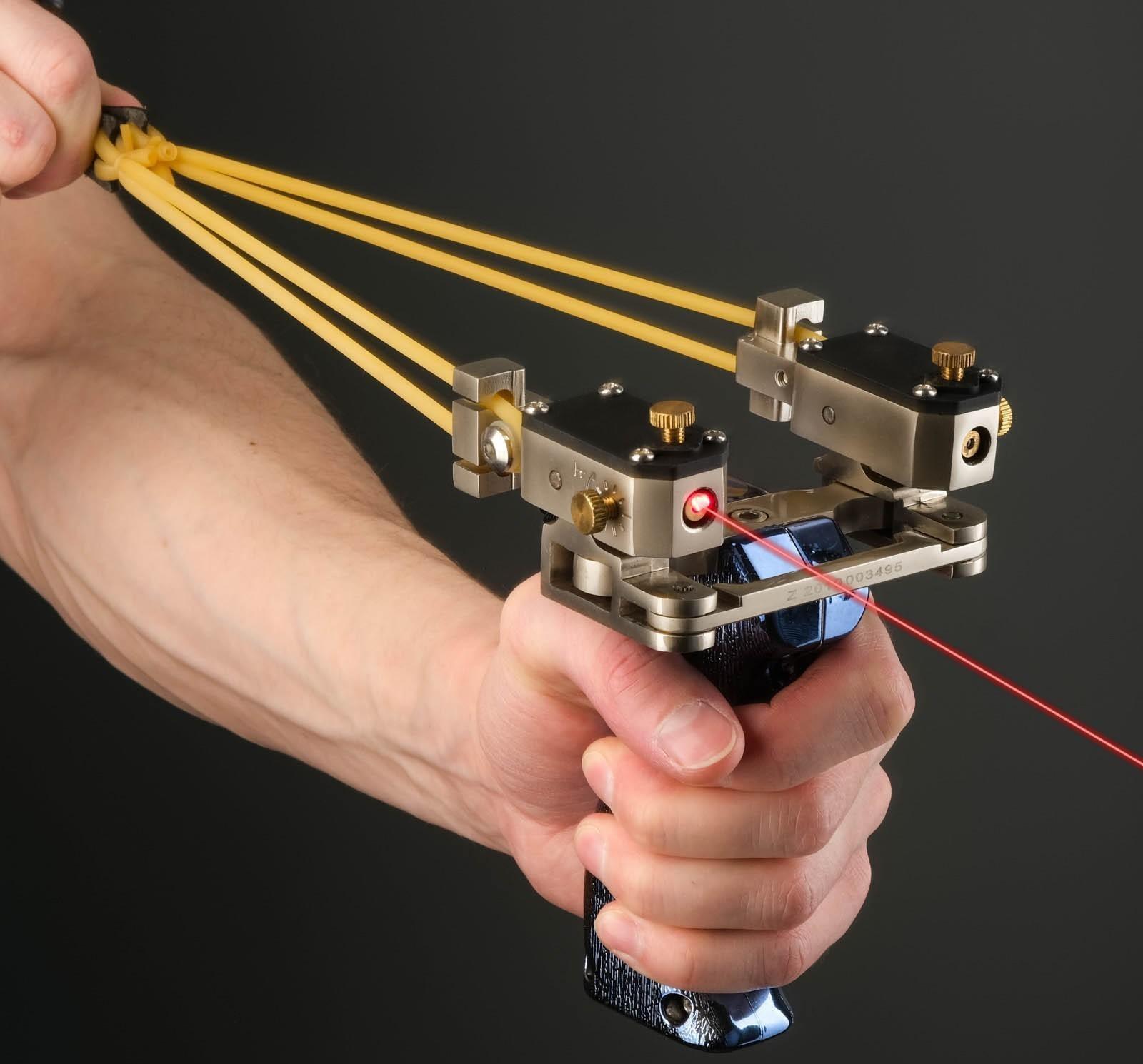 Рогатка металлическая, 3 жгута,  лазерным целеуказателем+ заряд.устр-о