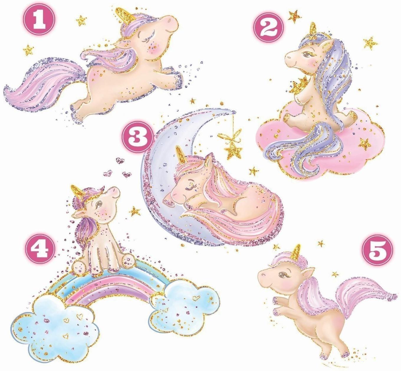 Термотрансфер «Единорожки с блёстками», 19 × 21 см, 5 дизайнов