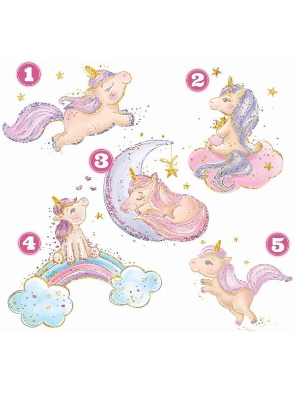Термотрансфер «Единорожки с блёстками», 19 × 21 см, 5 дизайнов