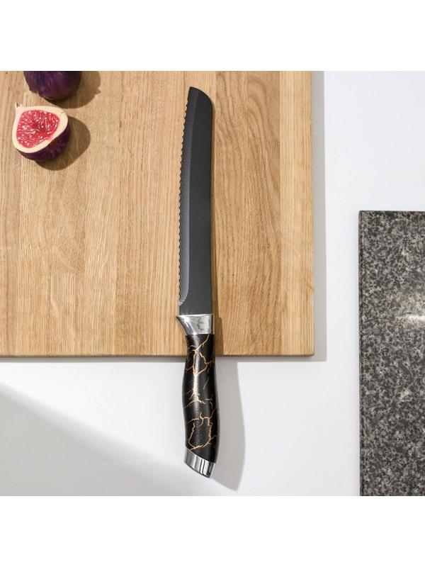 Нож Доляна «Энергия», хлебный, лезвие 19,5 см, цвет чёрный