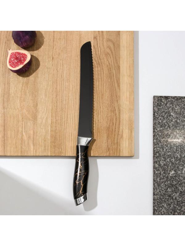 Нож Доляна «Энергия», хлебный, лезвие 19,5 см, цвет чёрный