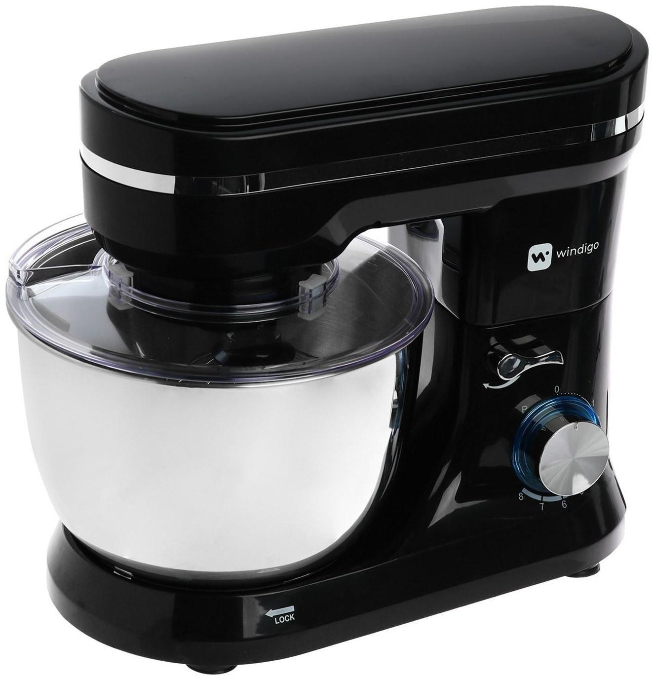 Миксер Windigo WMR-01, планетарный, 1000 Вт, 4.5 л, 8 скоростей, 3 насадки, чёрный
