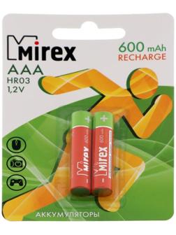 Аккумулятор Mirex, Ni-Mh, AAA, HR03-2BL, 1.2В, 600 мАч, блистер, 2 шт.
