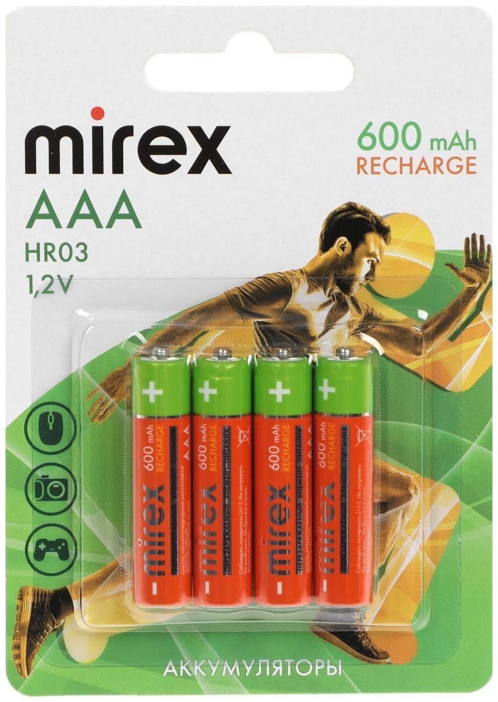 Аккумулятор Mirex, Ni-Mh, AAA, HR03-4BL, 1.2В, 600 мАч, блистер, 4 шт.