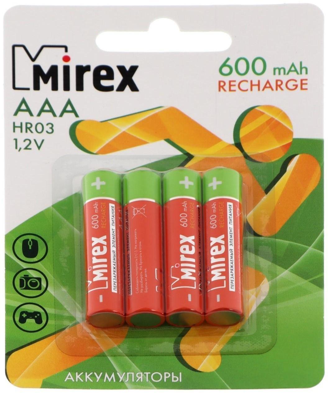Аккумулятор Mirex, Ni-Mh, AAA, HR03-4BL, 1.2В, 600 мАч, блистер, 4 шт.
