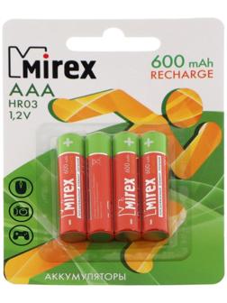 Аккумулятор Mirex, Ni-Mh, AAA, HR03-4BL, 1.2В, 600 мАч, блистер, 4 шт.