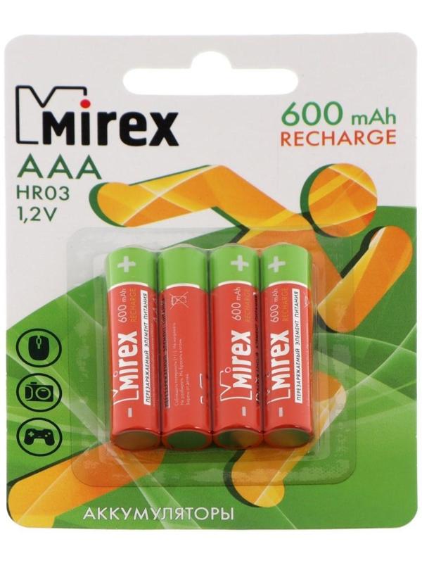 Аккумулятор Mirex, Ni-Mh, AAA, HR03-4BL, 1.2В, 600 мАч, блистер, 4 шт.