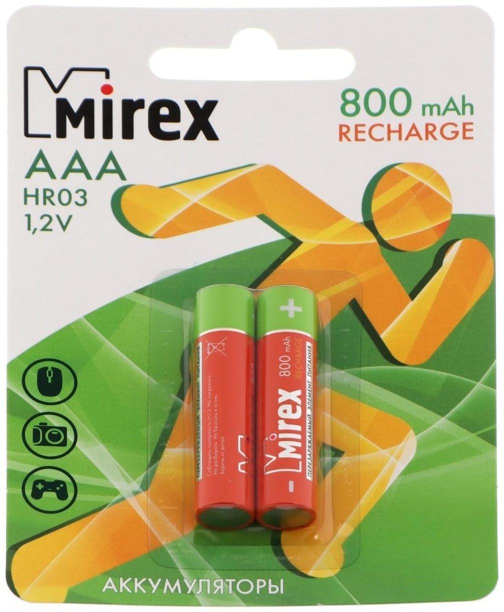 Аккумулятор Mirex, Ni-Mh, AAA, HR03-2BL, 1.2В, 800 мАч, блистер, 2 шт.