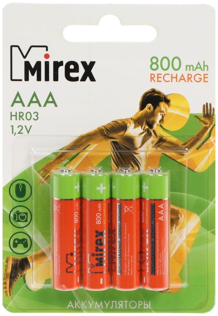 Аккумулятор Mirex, Ni-Mh, AAA, HR03-4BL, 1.2В, 800 мАч, блистер, 4 шт.