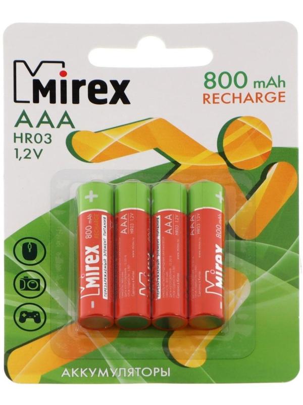 Аккумулятор Mirex, Ni-Mh, AAA, HR03-4BL, 1.2В, 800 мАч, блистер, 4 шт.