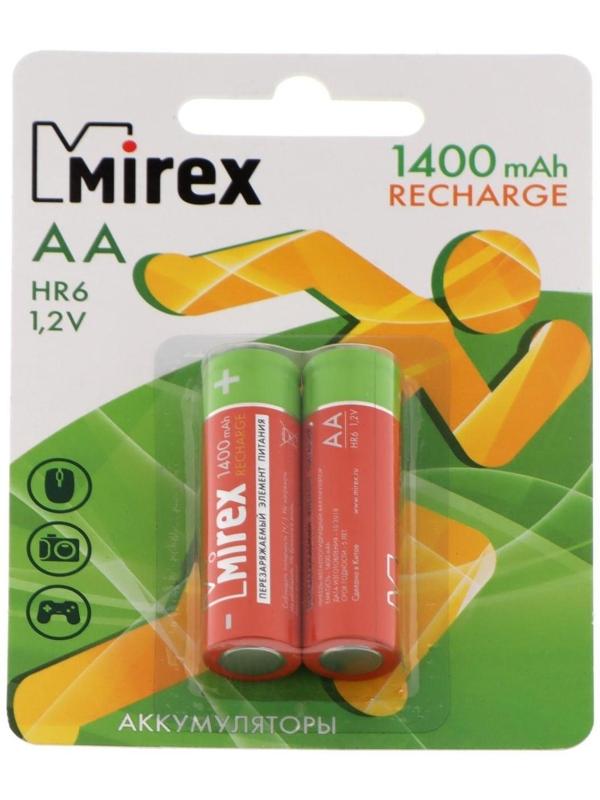 Аккумулятор Mirex, Ni-Mh, AA, HR6-2BL, 1.2В, 1400 мАч, блистер, 2 шт.