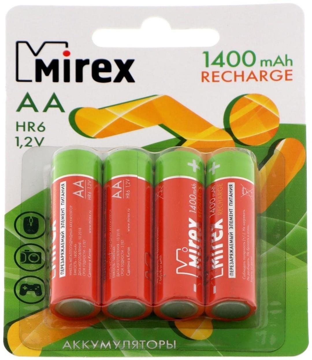 Аккумулятор Mirex, Ni-Mh, AA, HR6-4BL, 1.2В, 1400 мАч, блистер, 4 шт.