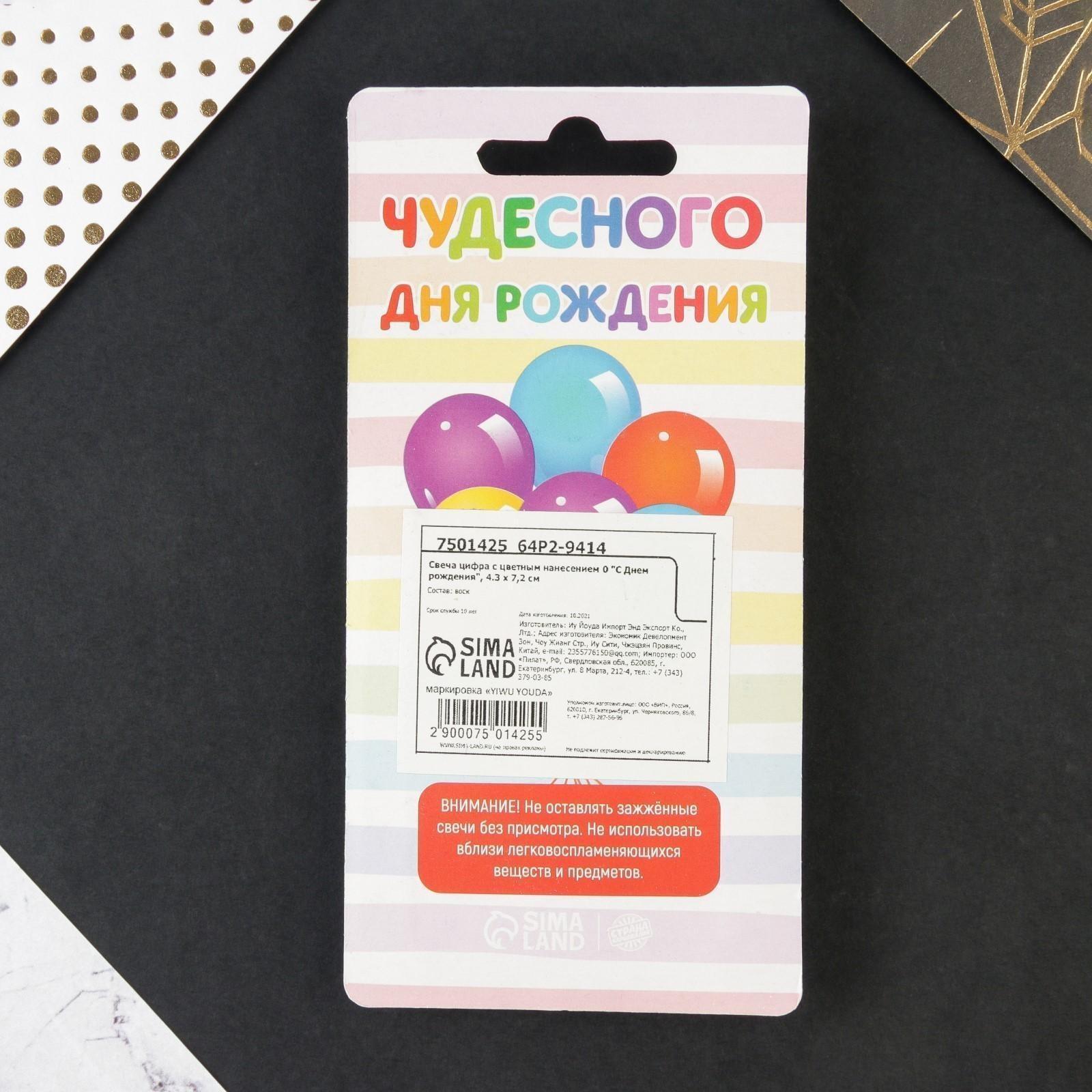 Свеча в торт цифра с цветным нанесением 0 