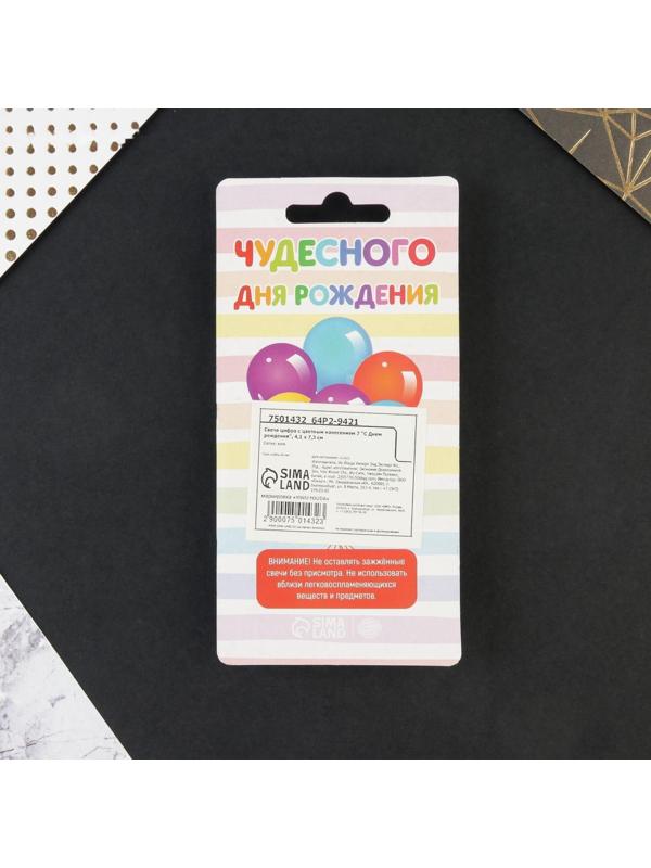 Свеча в торт цифра с цветным нанесением 7 