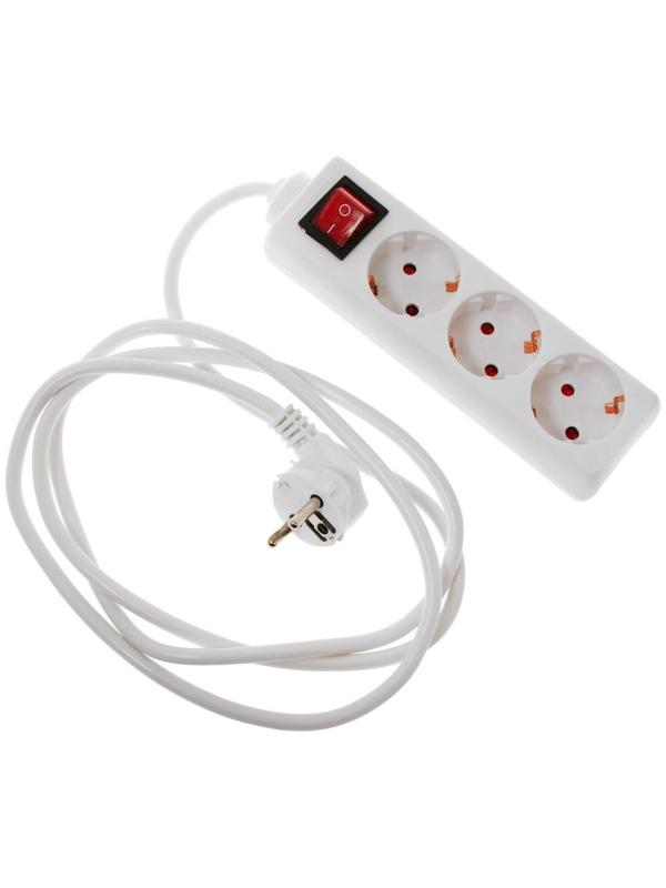 Удлинитель Luazon Lighting, 3 розетки, 1,8 м, 6А, 1300 Вт, ПВС 3х0.75 мм2, с з/к, с выкл., Б