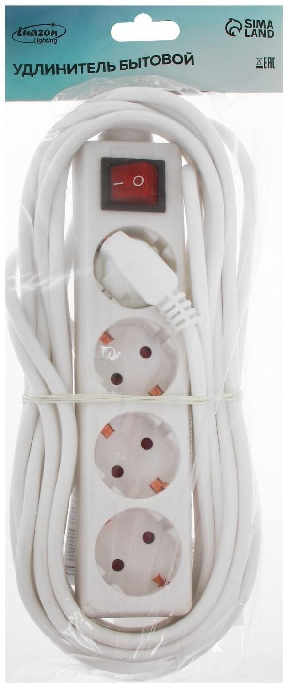Удлинитель Luazon Lighting, 4 розетки, 7 м, 6 А, 1300 Вт, 3х0.75 мм2, с з/к, с выкл., Б