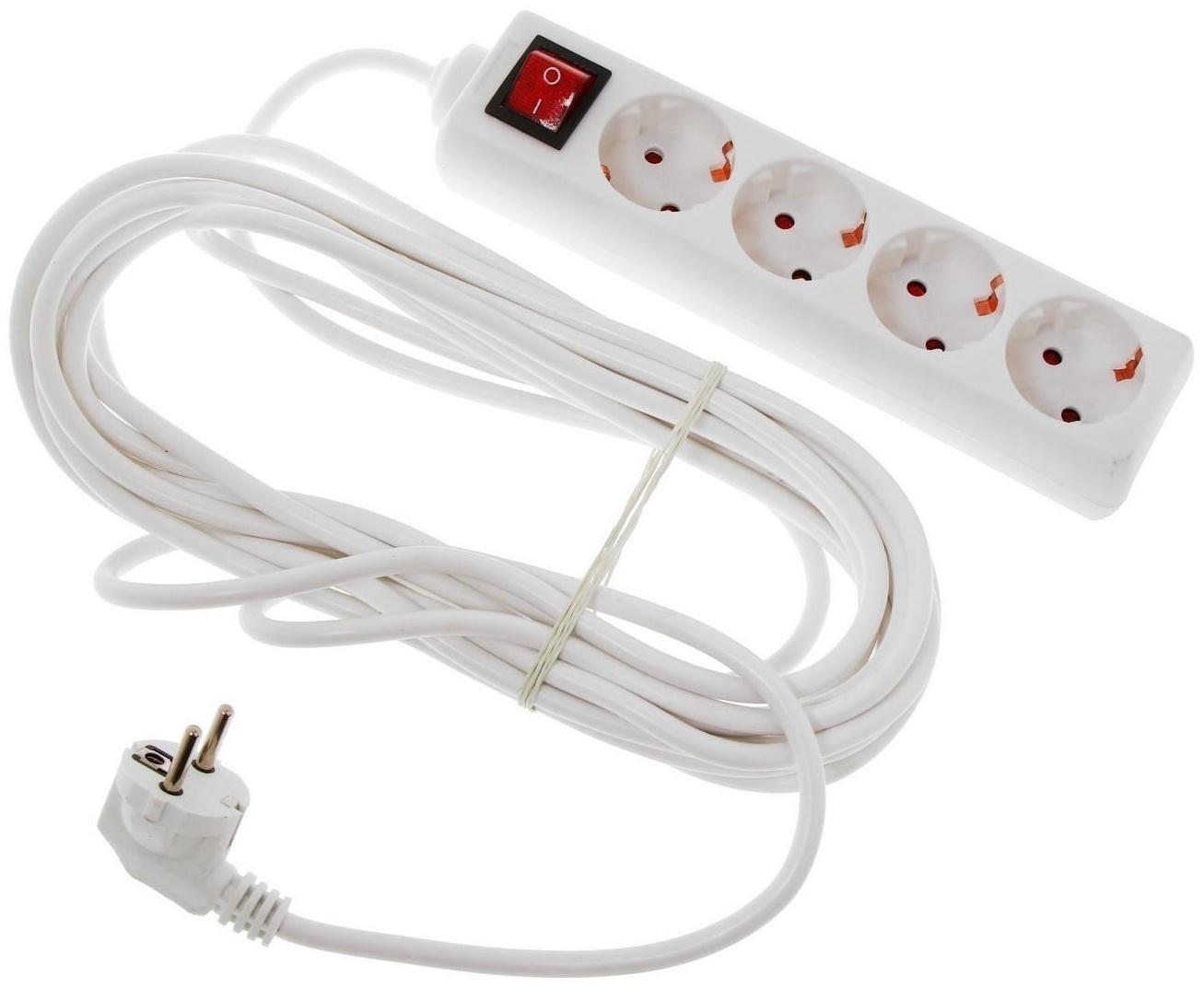 Удлинитель Luazon Lighting, 4 розетки, 7 м, 6 А, 1300 Вт, 3х0.75 мм2, с з/к, с выкл., Б