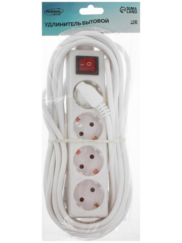 Удлинитель Luazon Lighting, 4 розетки, 7 м, 6 А, 1300 Вт, 3х0.75 мм2, с з/к, с выкл., Б
