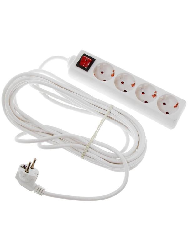 Удлинитель Luazon Lighting, 4 розетки, 7 м, 6 А, 1300 Вт, 3х0.75 мм2, с з/к, с выкл., Б