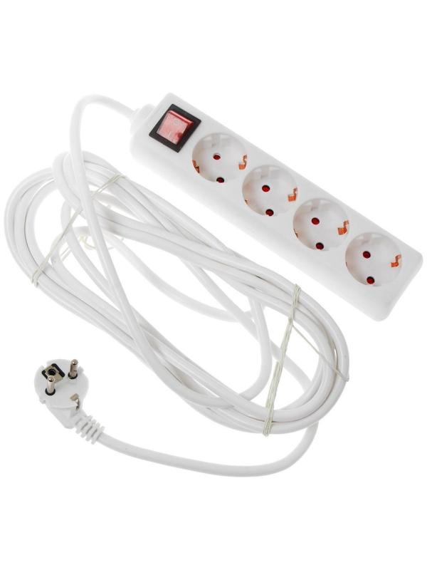 Удлинитель Luazon Lighting, 4 розетки, 5 м, 10 А, 2200 Вт, 3х1.5 мм2, с з/к, с выкл., Б