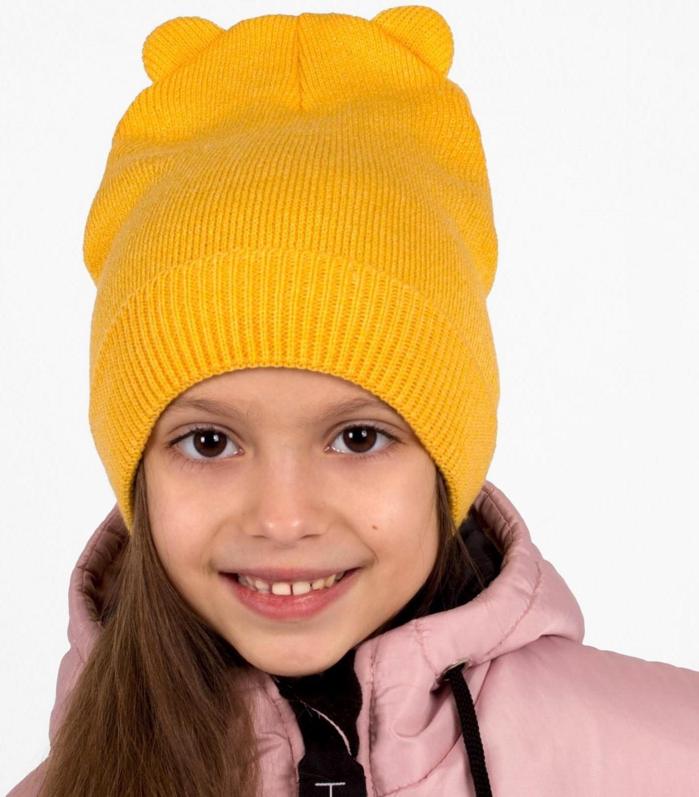 Шапка детская, цвет горчица, размер 46-50