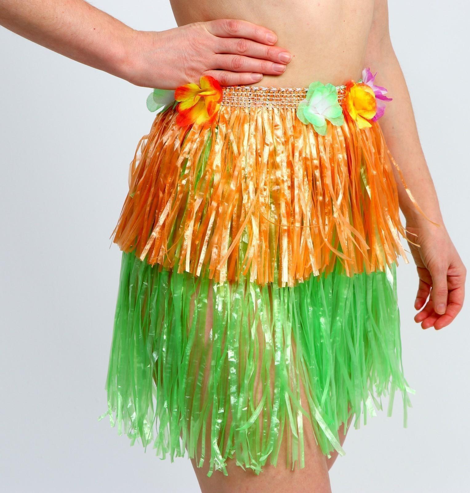 Гавайская юбка, 40 см, двухцветная оранжево-зелёная