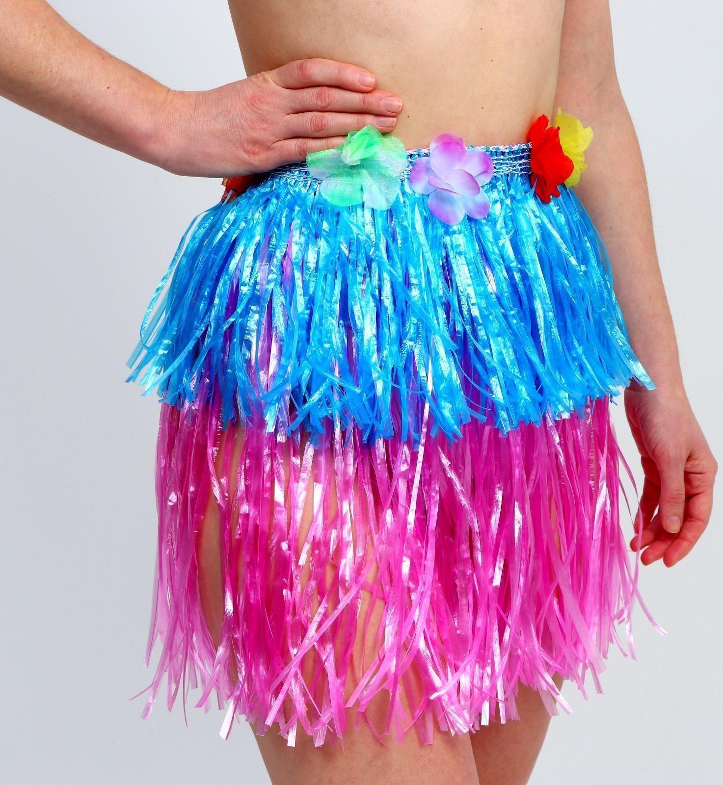 Гавайская юбка, 40 см, двухцветная голубо-розовая