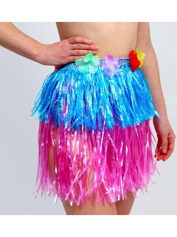 Гавайская юбка, 40 см, двухцветная голубо-розовая