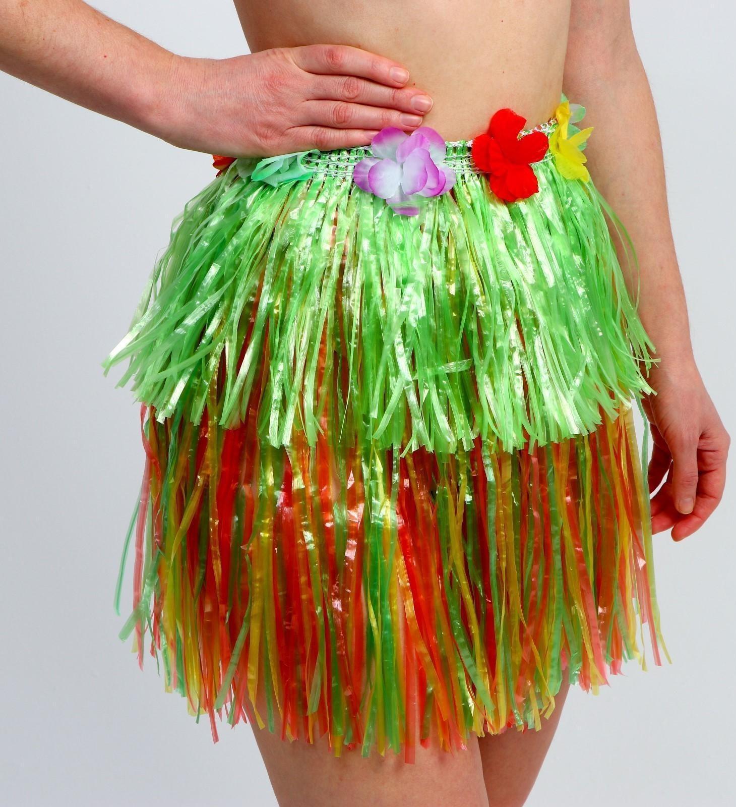 Гавайская юбка, 40 см, двухцветная зелёно-разноцветная