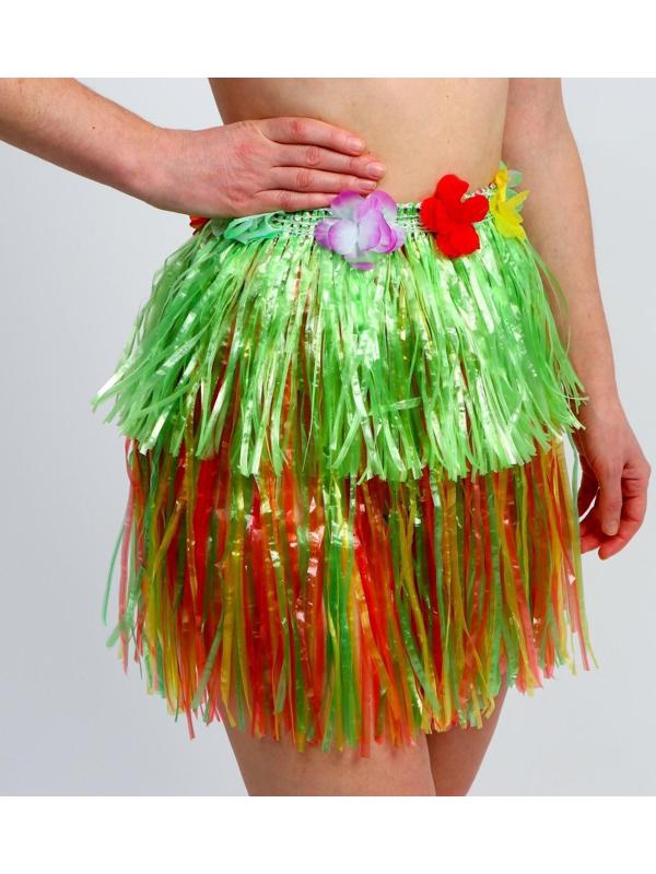 Гавайская юбка, 40 см, двухцветная зелёно-разноцветная